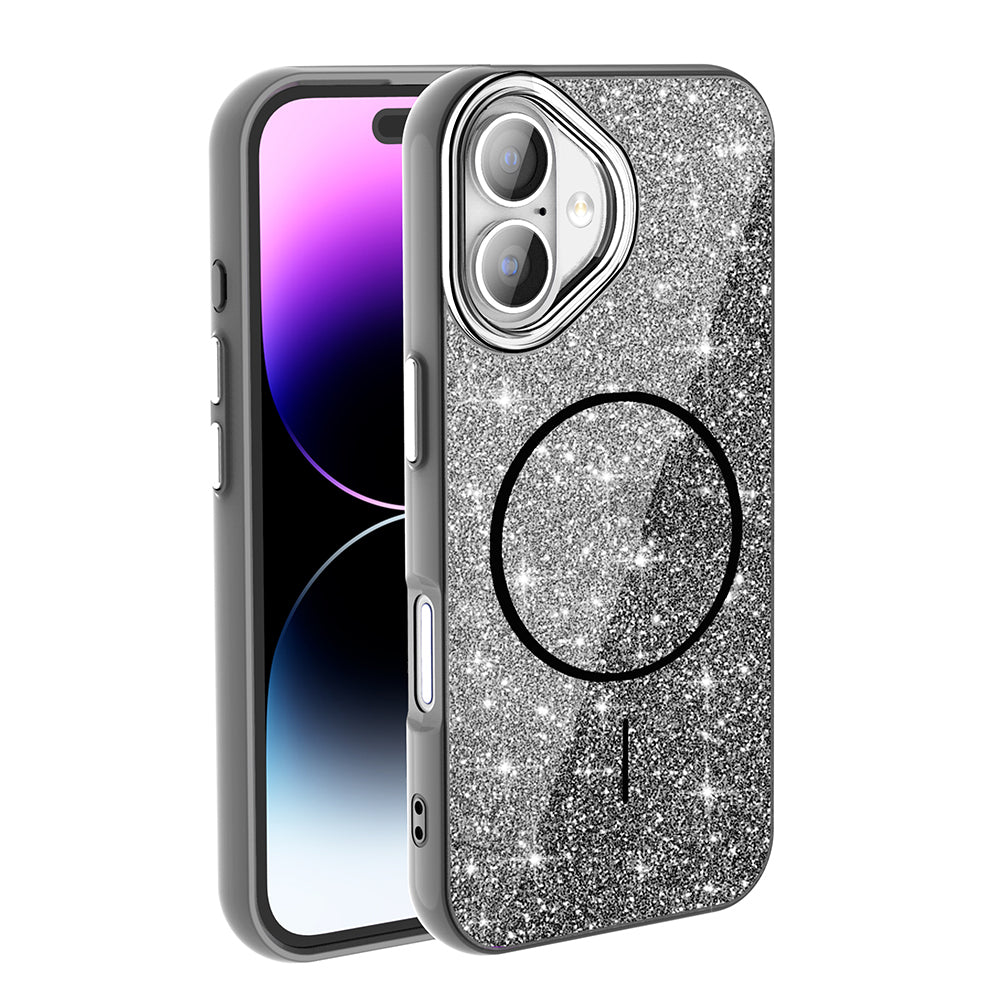 Apple iPhone 16 Plus Case M-safe Charging Feature Shining Glitter Zore Okso Cover Gold