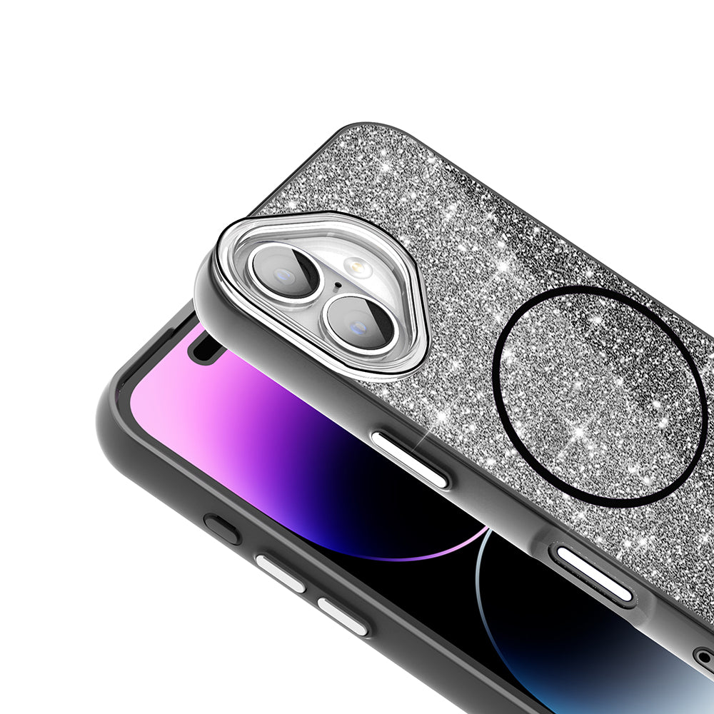 Apple iPhone 16 Plus Case M-safe Charging Feature Shining Glitter Zore Oxo Cover Deep Purple