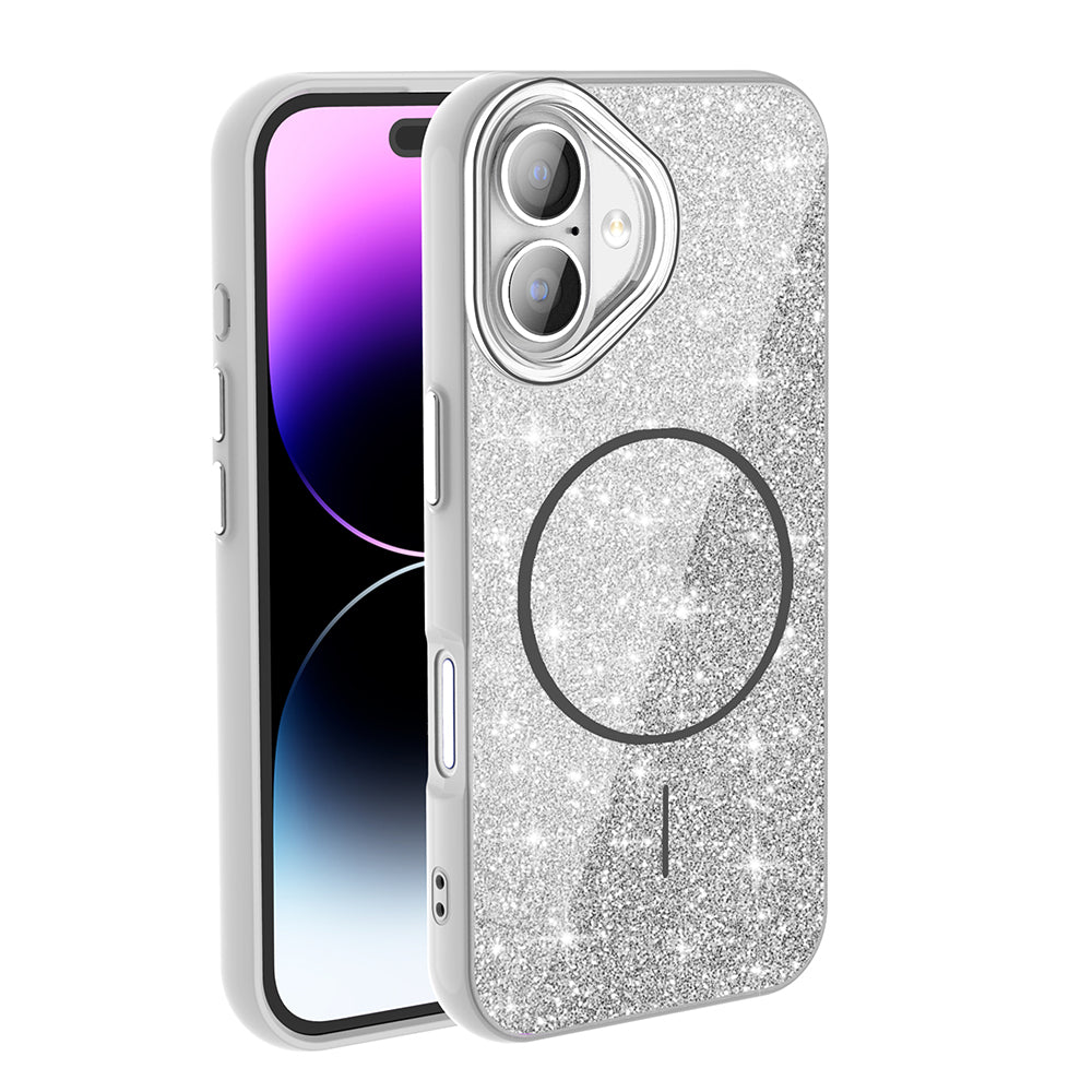 Apple iPhone 16 Plus Case M-safe Charging Feature Shining Glitter Zore Oxo Cover Deep Purple