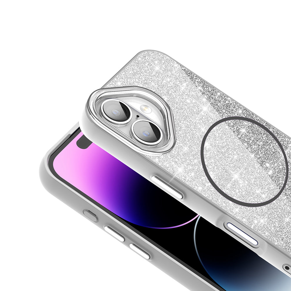 Apple iPhone 16 Plus Case M-safe Charging Feature Shining Glitter Zore Oxo Cover Black