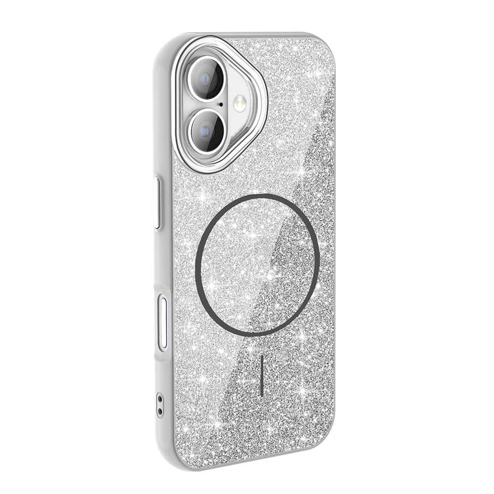 Apple iPhone 16 Plus Case M-safe Charging Feature Shining Glitter Zore Oxo Cover White