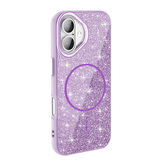 Apple iPhone 16 Plus Case M-safe Charging Feature Shining Glitter Zore Oxo Cover Deep Purple