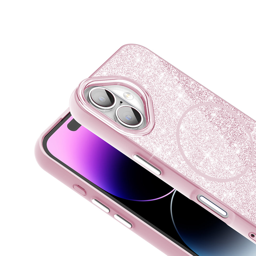 Apple iPhone 16 Plus Case M-safe Charging Feature Shining Glitter Zore Oxo Cover White