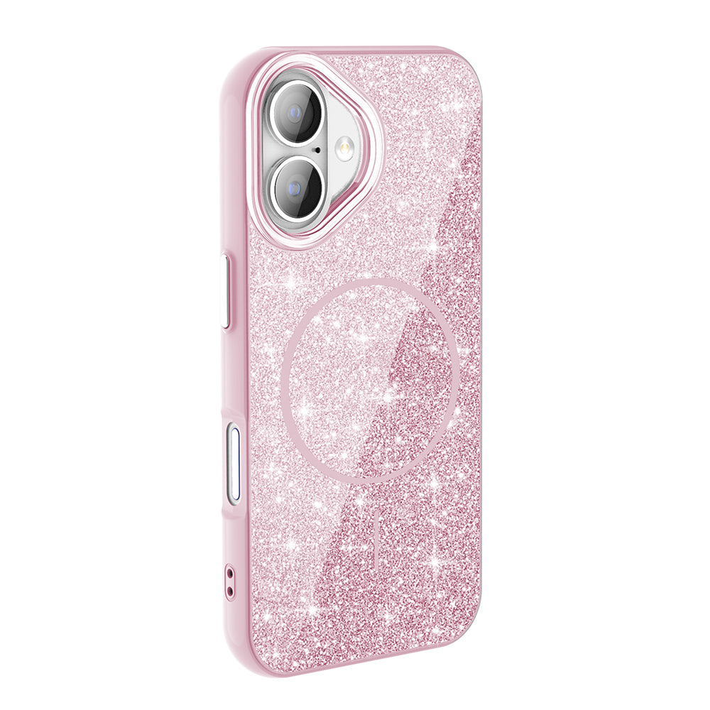 Apple iPhone 16 Plus Case M-safe Charging Feature Shining Glitter Zore Oxo Cover Pink