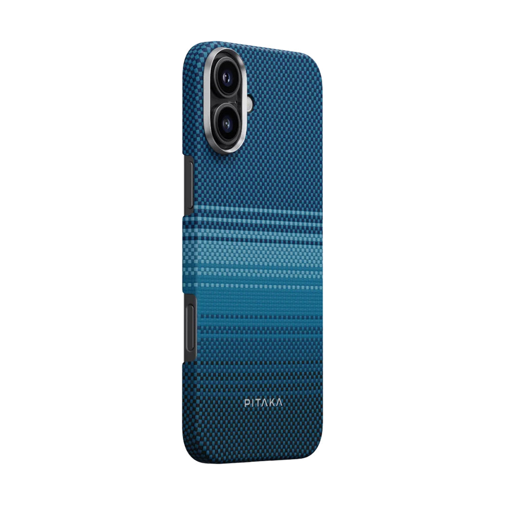 Apple iPhone 16 Plus Kılıf M-safe Şarj Özellikli Aramid Fiber Pitaka Tactile Woven Sunset-Moonrise Serisi Moonrise Kapak Mavi