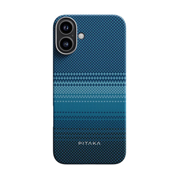 Apple iPhone 16 Plus Kılıf M-safe Şarj Özellikli Aramid Fiber Pitaka Tactile Woven Sunset-Moonrise Serisi Moonrise Kapak Mavi