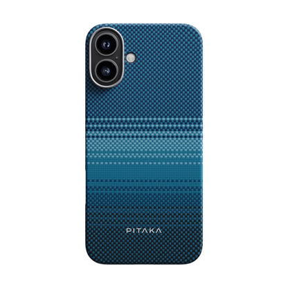 Apple iPhone 16 Plus Kılıf M-safe Şarj Özellikli Aramid Fiber Pitaka Tactile Woven Sunset-Moonrise Serisi Moonrise Kapak Mavi