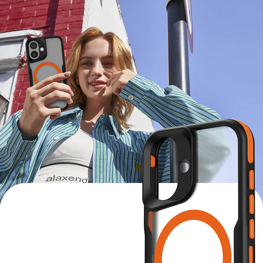 Apple iPhone 16 Plus Case M-safe Charging Feature Colorful Edge Airbag Strip Zore Lamer Cover Orange