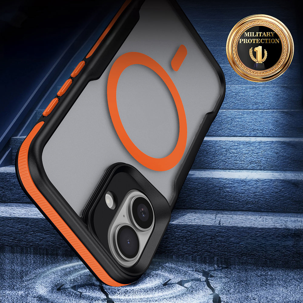Apple iPhone 16 Plus Case M-safe Charging Feature Colorful Edge Airbag Strip Zore Lamer Cover Orange