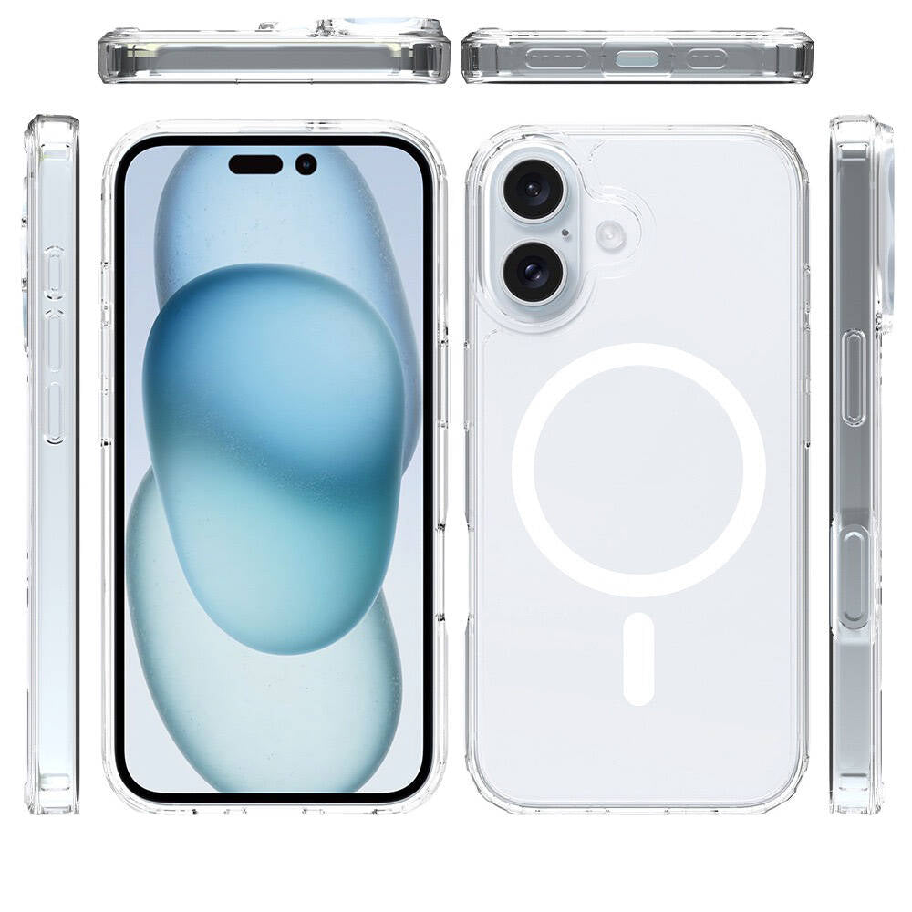 Apple iPhone 16 Plus Case M-safe Charging Transparent Hard PC Zore Embos Cover Transparent 