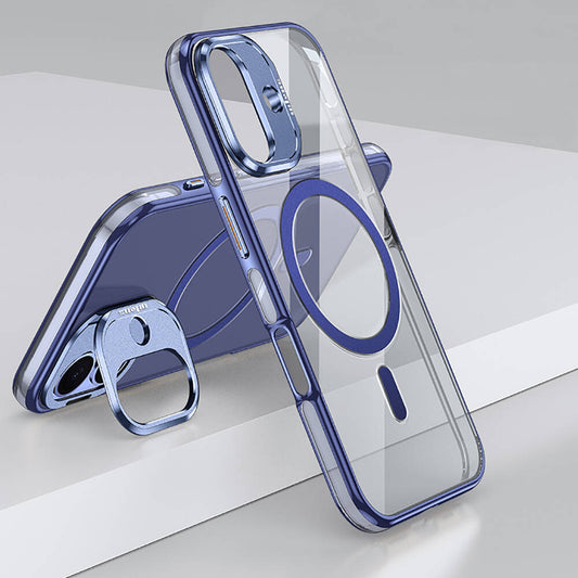 Apple iPhone 16 Plus Kılıf M-safe Şarj Özellikli Wlons Standlı Efsane Kapak Mavi