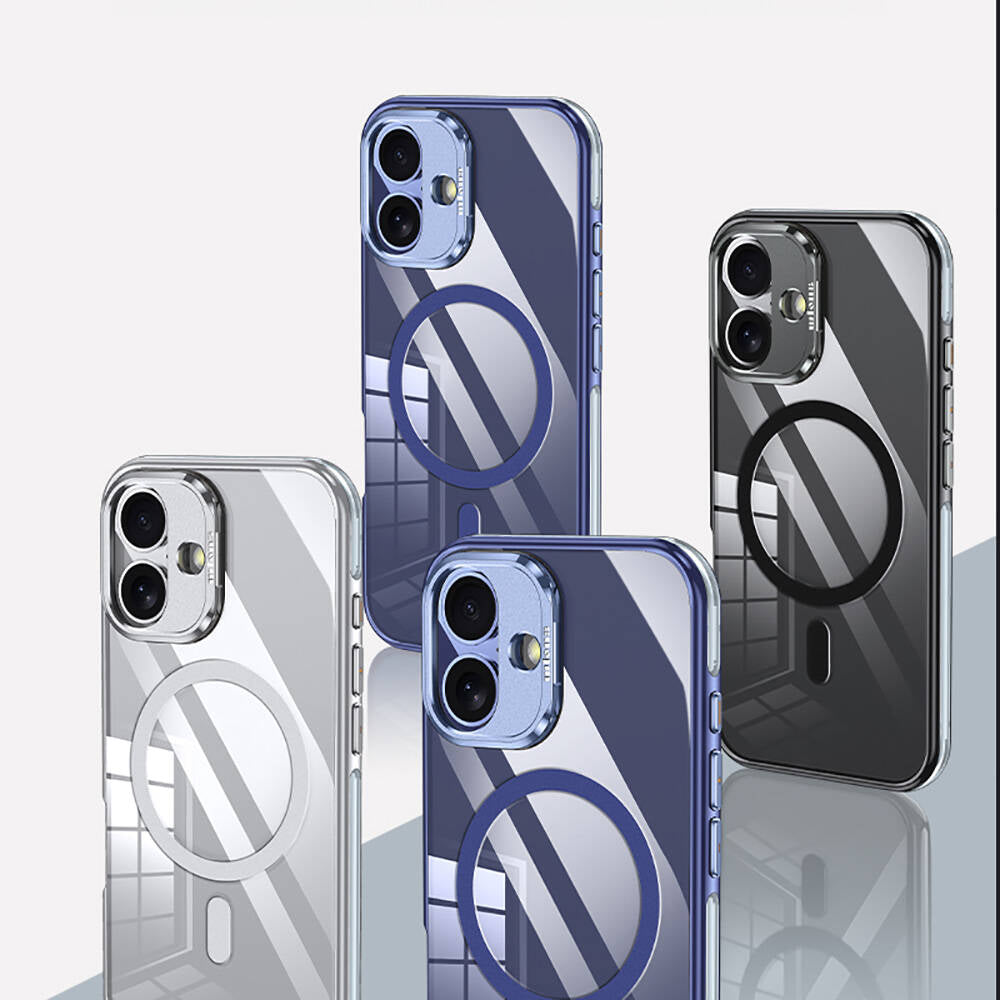 Apple iPhone 16 Plus Kılıf M-safe Şarj Özellikli Wlons Standlı Efsane Kapak Mavi