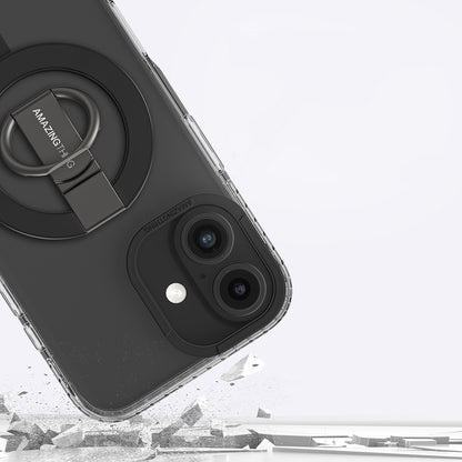 Apple iPhone 16 Plus Kılıf M-safe Şarj Özellikli Yüzük Standlı Amazingthing Titan Pro Serisi Kapak Siyah