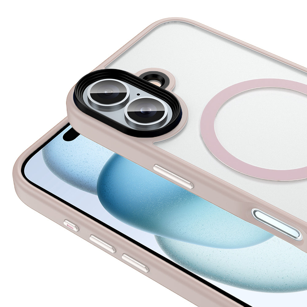 Apple iPhone 16 Plus Case Matte Back Surface Wireless Charging Feature Zore Flet M-safe Cover Desert Titanium