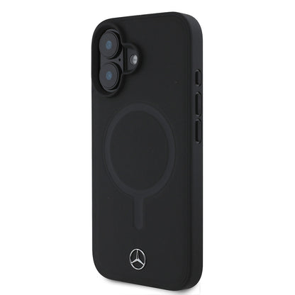 Apple iPhone 16 Plus Kılıf Mercedes Benz M-safe Şarj Özellikli Yumuşak Deri Orjinal Lisanslı Kapak Siyah