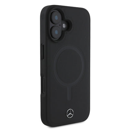 Apple iPhone 16 Plus Kılıf Mercedes Benz M-safe Şarj Özellikli Yumuşak Deri Orjinal Lisanslı Kapak Siyah