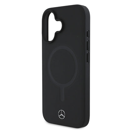 Apple iPhone 16 Plus Kılıf Mercedes Benz M-safe Şarj Özellikli Yumuşak Deri Orjinal Lisanslı Kapak Siyah