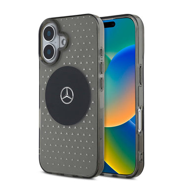 Apple iPhone 16 Plus Kılıf Mercedes Benz Orjinal Lisanslı M-safe Şarj Özellikli Yıldız Desenli Transparan Kapak Siyah