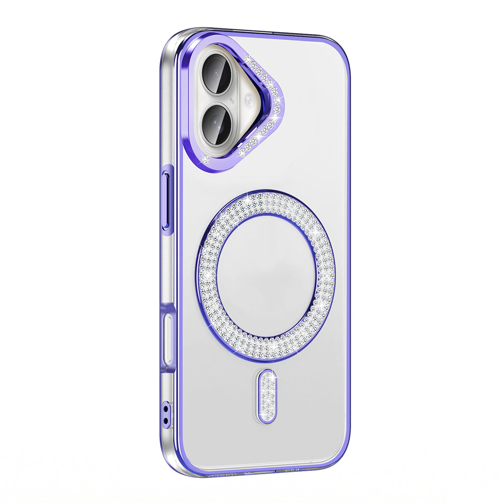 Apple iPhone 16 Plus Case Diamond Stone Design M-Safe Charging Feature Zore Caretta Silicone Cover Purple 