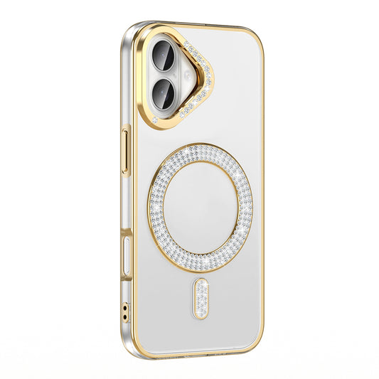 Apple iPhone 16 Plus Case Diamond Stone Design M-Safe Charging Feature Zore Caretta Silicone Cover Gold 