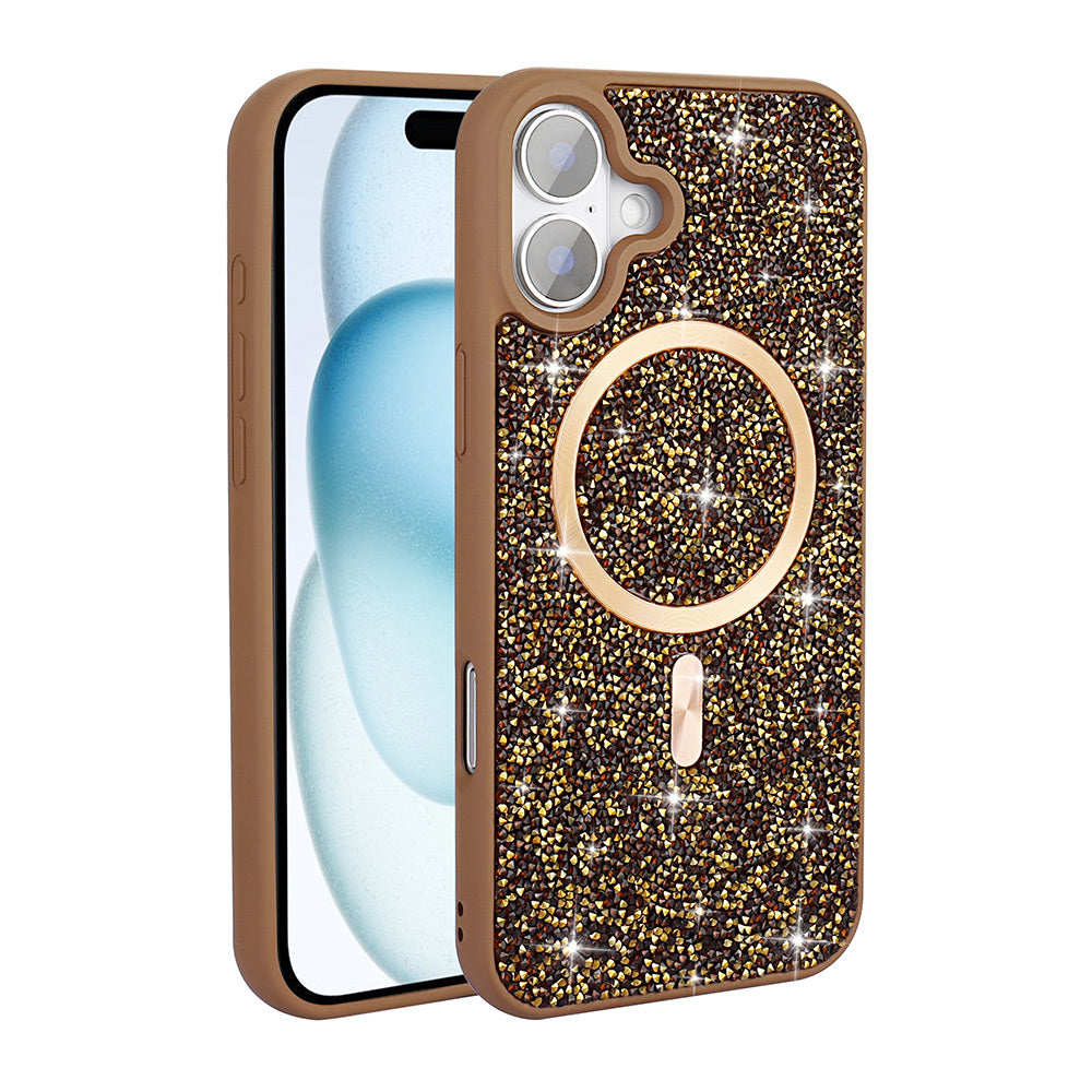 Apple iPhone 16 Plus Case Diamond Design M-Safe Charging Feature Zore Mosaic Silicone Cover Titanium-Gray