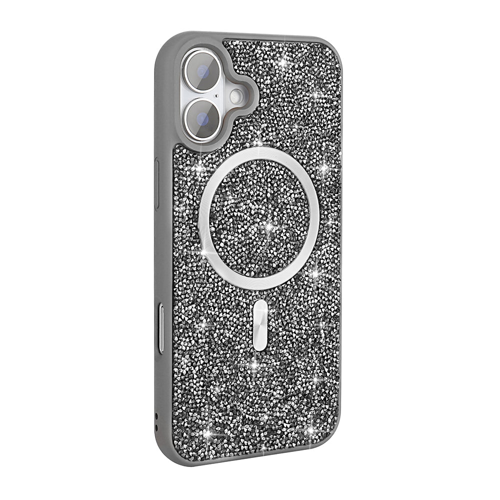 Apple iPhone 16 Plus Case Diamond Design M-Safe Charging Feature Zore Mosaic Silicone Cover Titanium-Gray