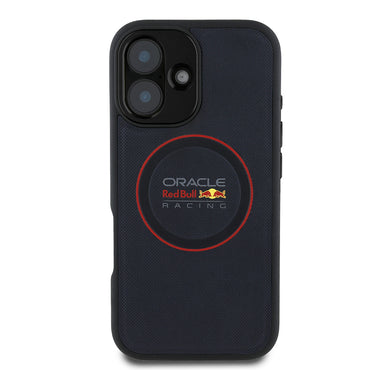 Apple iPhone 16 Plus Kılıf Redbull Orjinal Lisanslı M-safe Şarj Özellikli Kırmızı Halka ve Logo Kabartmalı PU Deri Kapak Lacivert