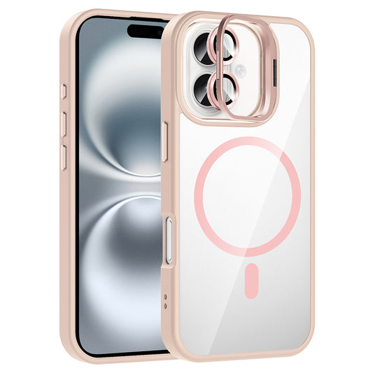 Apple iPhone 16 Plus Case with Stand and Camera Lens Gift, M-Safe Charging Feature, Zore Etro Cover Pink 