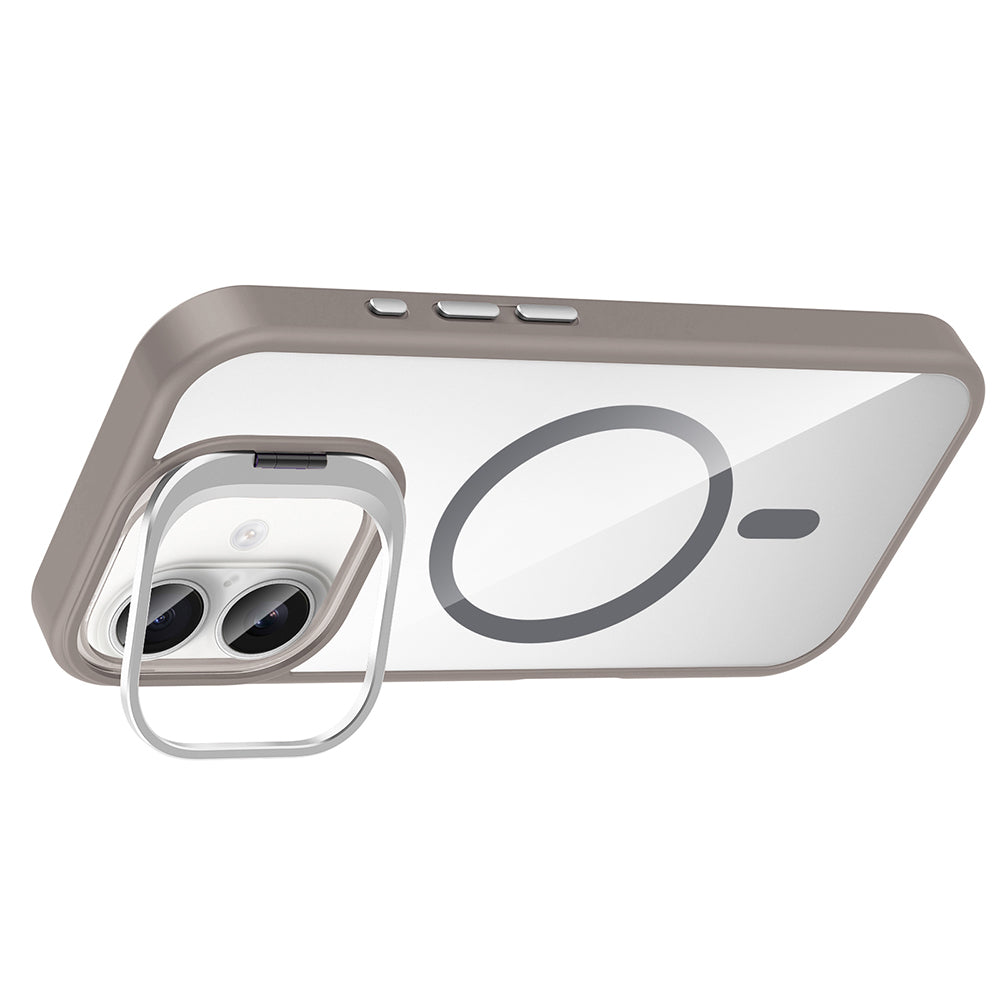 Apple iPhone 16 Plus Case with Stand and Camera Lens Gift, M-Safe Charging Feature, Zore Etro Cover Gray 