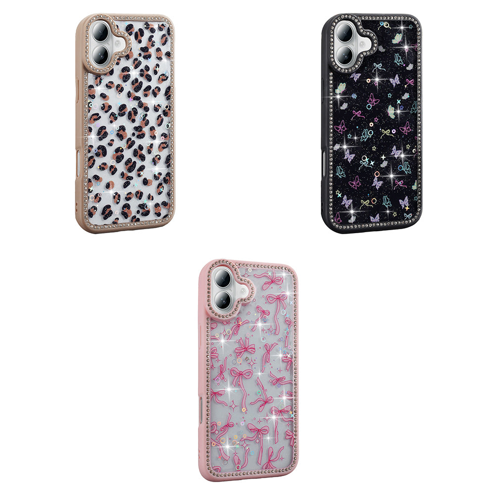 Apple iPhone 16 Plus Case Stone and Glitter Design Zore Azra Cover Pink 