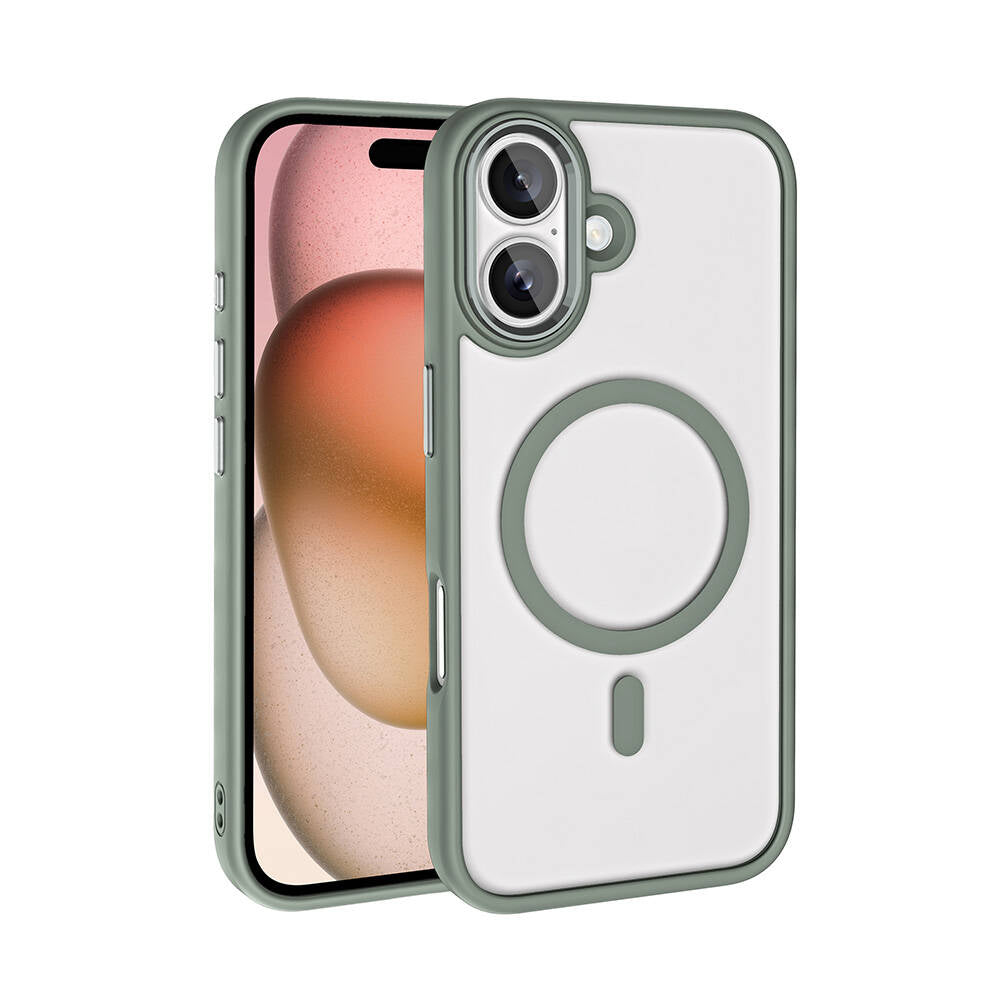 Apple iPhone 16 Plus Case Wireless Charging Zore Chrome M-safe Silicone Cover Titanium-Gray