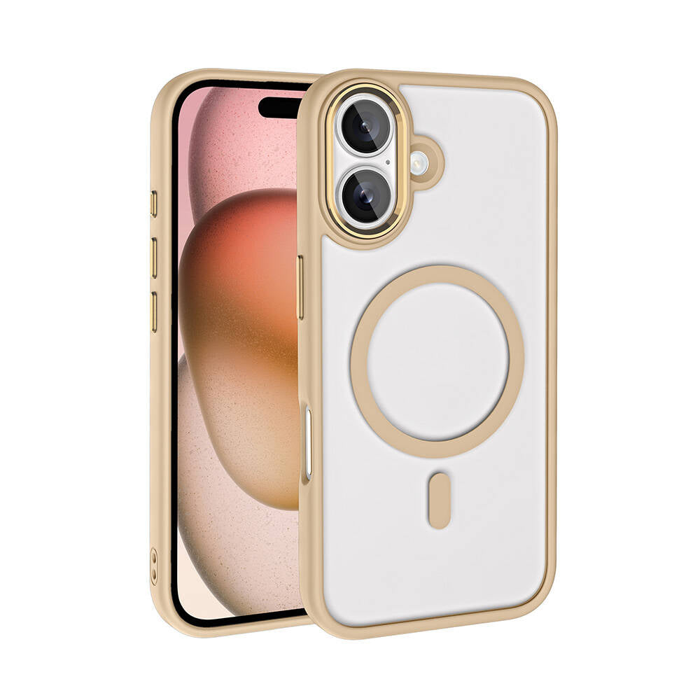 Apple iPhone 16 Plus Case Wireless Charging Zore Chrome M-safe Silicone Cover Titanium-Gray