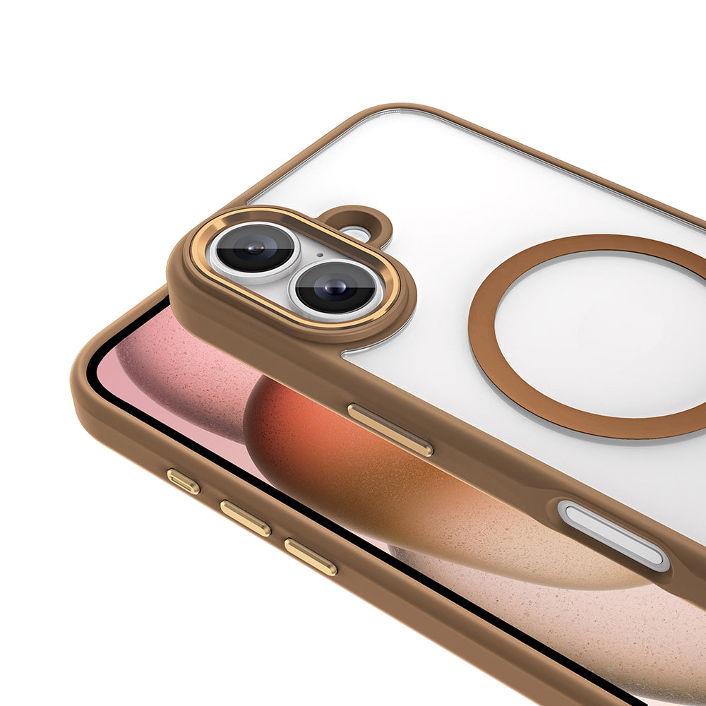 Apple iPhone 16 Plus Wireless Charging Case Zore Chrome M-safe Silicone Cover Rose Brown