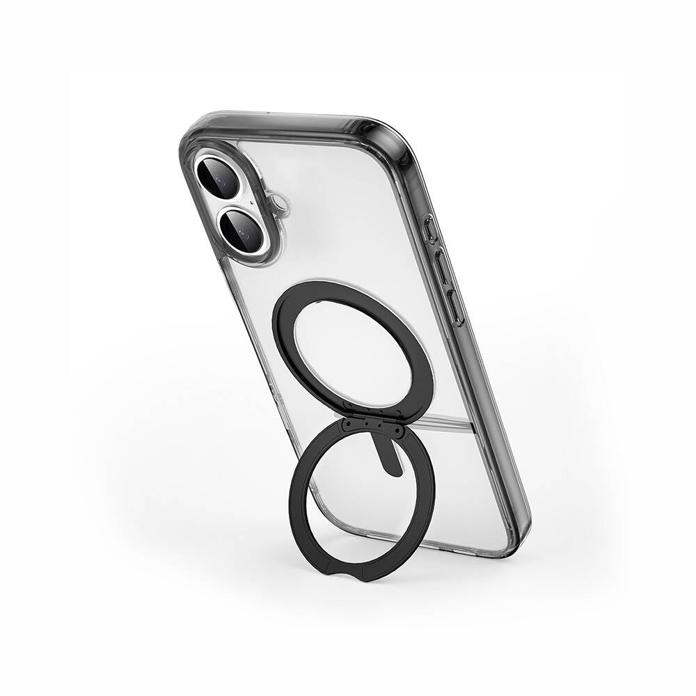 Apple iPhone 16 Plus Case Wiwu MCC-201 iShield Ultra Series M-safe Charging Stand Crystal Hard PC Cover Black 