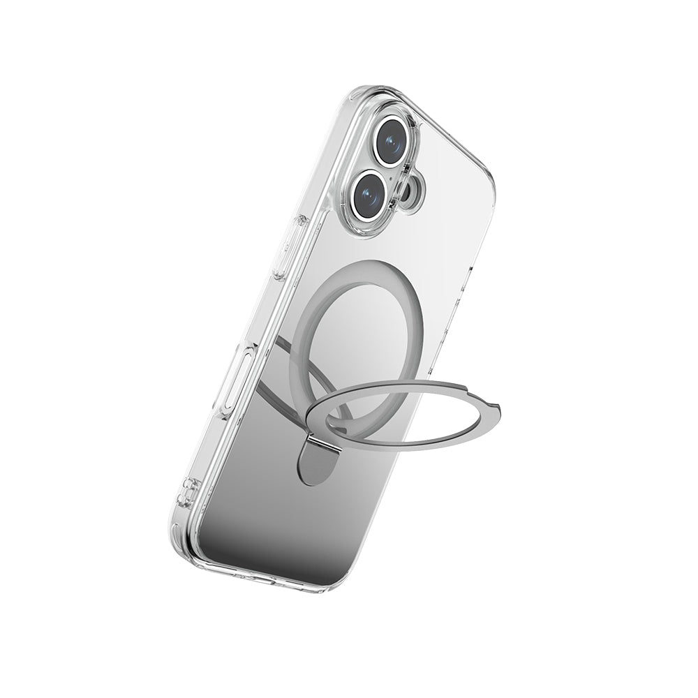 Apple iPhone 16 Plus M-safe Şarj Özellikli Kılıf Raptic Air Stand Serisi Aynalı Arka Yüzey Standlı Kapak Gri