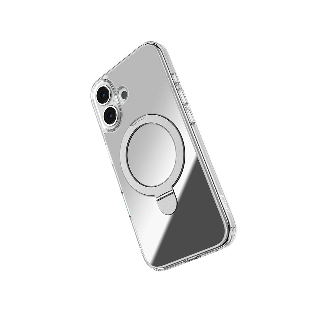 Apple iPhone 16 Plus M-safe Şarj Özellikli Kılıf Raptic Air Stand Serisi Aynalı Arka Yüzey Standlı Kapak Gri