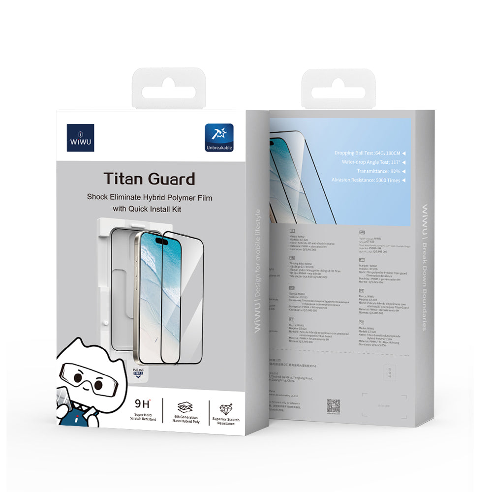 Apple iPhone 16 Plus Wiwu GT-020 Titan Guard Series Shock Absorbing Hybrid Polymer HD Transparent Screen Protector Film + Easy Application Tool Black 