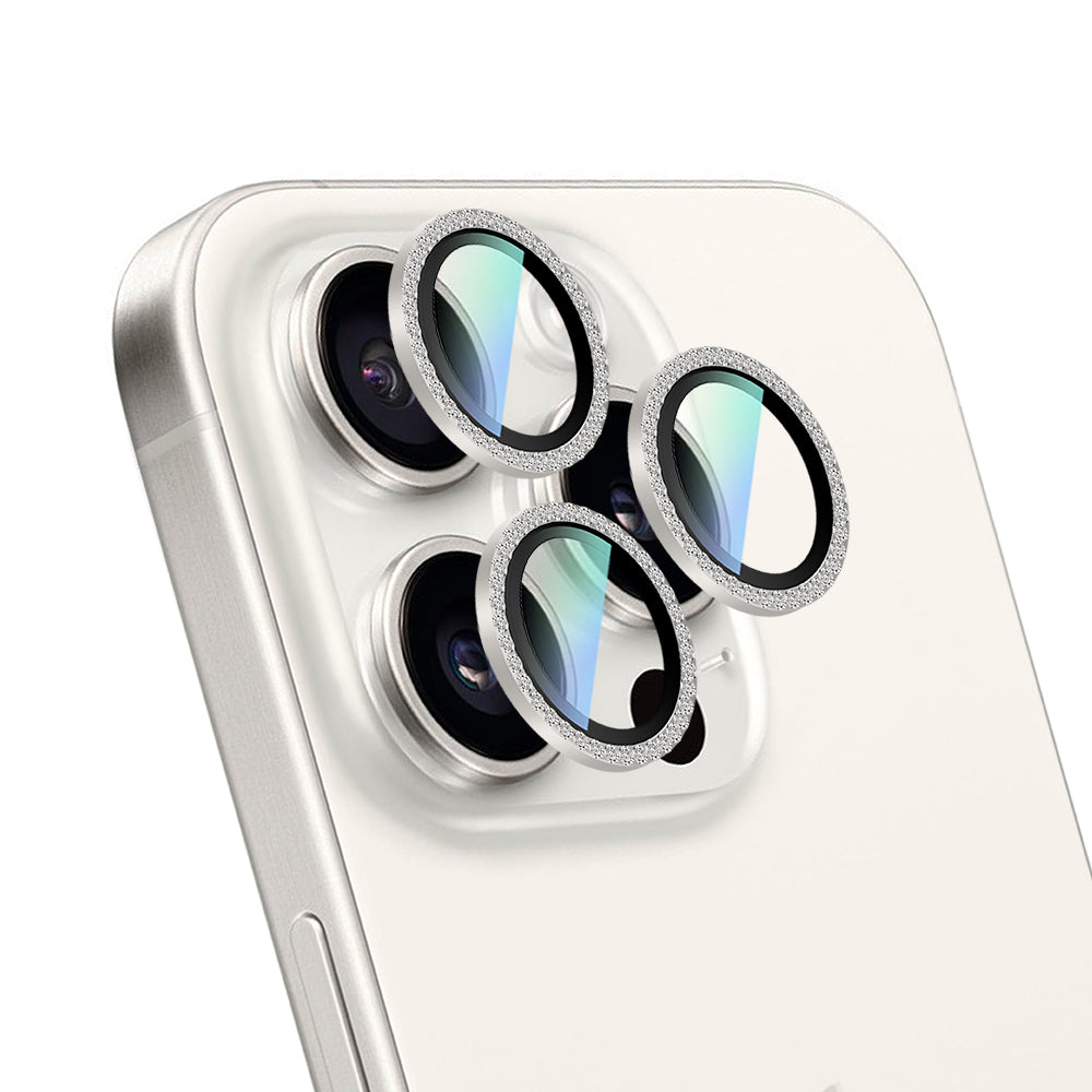 Apple iPhone 16 Pro CaseWorld Alloy Sparkling Diamond Serisi Taşlı Lens Koruyucu Gümüş