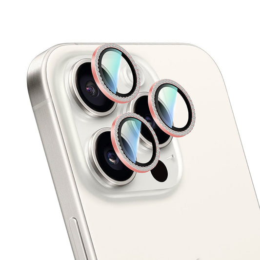 Apple iPhone 16 Pro CaseWorld Alloy Sparkling Diamond Serisi Taşlı Lens Koruyucu Pembe