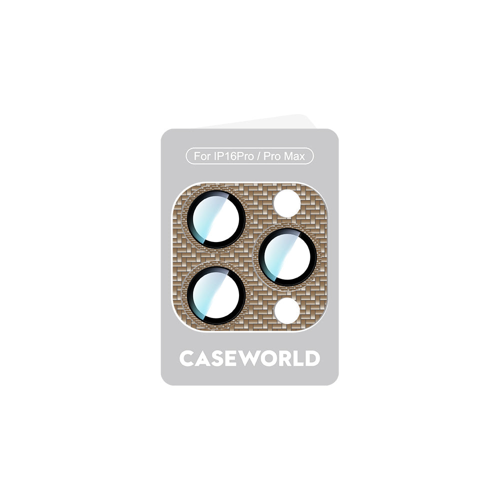 Apple iPhone 16 Pro CaseWorld Karbon Fiber Serisi Anti Reflective Ultra Clear Full Kamera Lens Koruyucu Gold