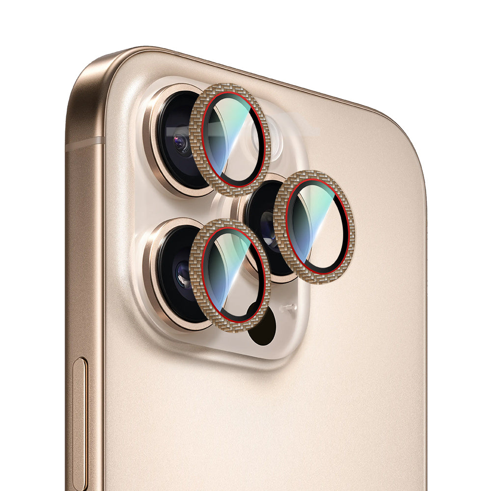 Apple iPhone 16 Pro CaseWorld Karbon Fiber Serisi Anti Reflective Ultra Clear Kamera Lens Koruyucu Gold-Kırmızı