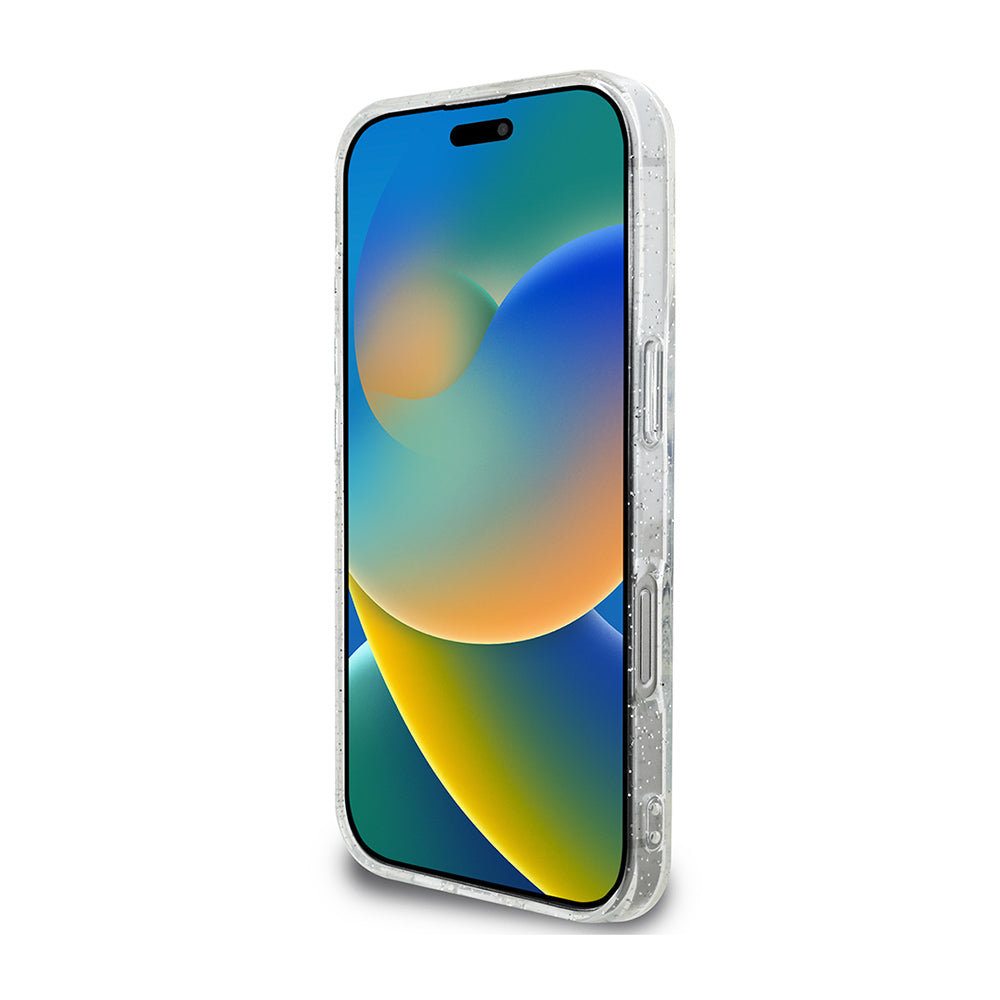 Apple iPhone 16 Pro Guess Original Licensed 3-Piece Accessory Set IML Printed Glitter Case + Screen Protector + Lens Protector Transparent 
