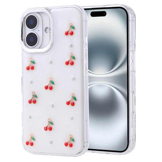 Apple iPhone 16 Pro Case Airbag Design Glitter Transparent Zore Polar Cover Cherry