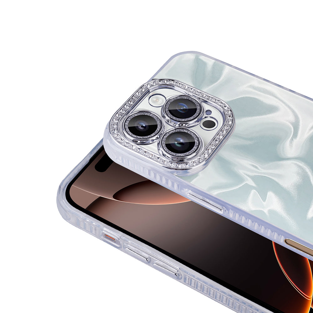 Apple iPhone 16 Pro Airbag Case Shiny Stone Detail Design Zore Esila Cover White