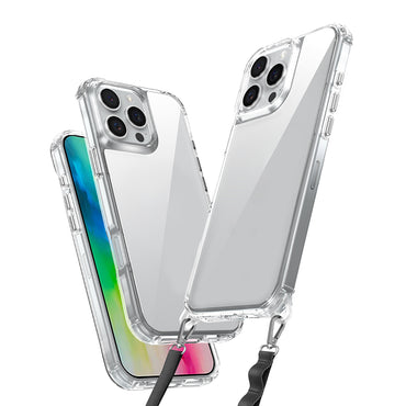 Apple iPhone 16 Pro Airbag Case with Attachable Strap Zore Snap Silicone Cover Transparent 