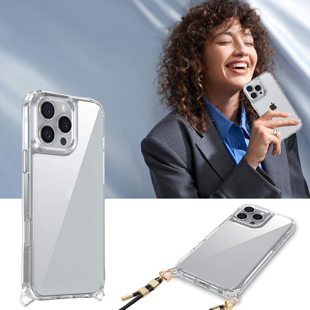 Apple iPhone 16 Pro Airbag Case with Attachable Strap Zore Snap Silicone Cover Transparent 