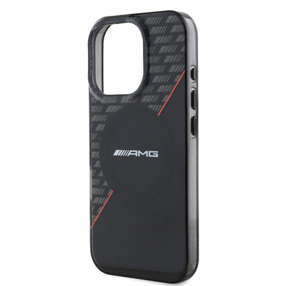 Apple iPhone 16 Pro Kılıf AMG Orjinal Lisanslı M-safe Şarj Özellikli Çift Katmanlı Kırmızı Çapraz Çizgili Kapak Siyah-Kırmızı