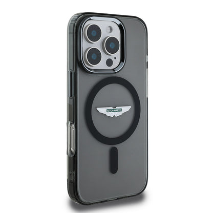 Apple iPhone 16 Pro Kılıf Aston Martin Orjinal Lisanslı M-safe Şarj Özellikli IML Baskı Logolu Buzlu Kapak Siyah