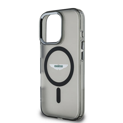 Apple iPhone 16 Pro Kılıf Aston Martin Orjinal Lisanslı M-safe Şarj Özellikli IML Baskı Logolu Buzlu Kapak Siyah