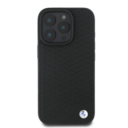 Apple iPhone 16 Pro Kılıf BMW Orjinal Lisanslı M-safe Şarj Özellikli Metal Logolu Dokulu Diamond Deri Kapak Siyah